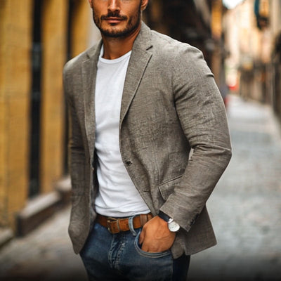 Men's Slim-Fit Casual Cotton Linen Blazer with Notch Lapel - Style 34577242M