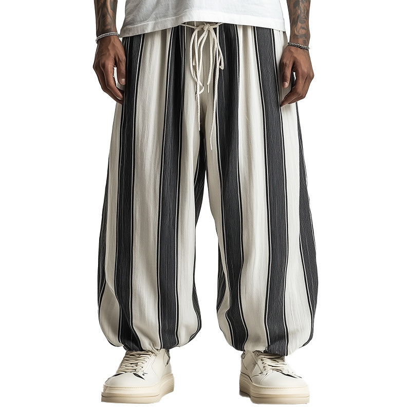 Men's Black And White Wide Striped Casual Trousers MTA2446C7P