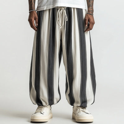 Men's Black And White Wide Striped Casual Trousers MTA2446C7P