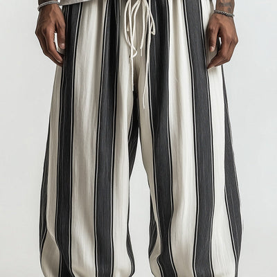 Men's Black And White Wide Striped Casual Trousers MTA2446C7P