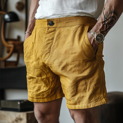 Men's Casual Comfortable Breathable Cotton Linen Suit Shorts MTA3161C5M