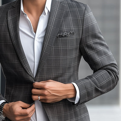 Men's Spring and Autumn Basic Gray Plaid Two-Button Blazer MTA0281D8U