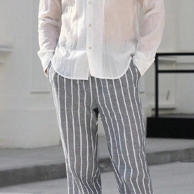 Men's Striped Elastic Beach Pants in Cotton and Linen - MTA0386D6X