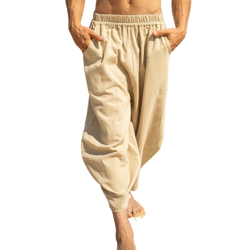 Men's Cotton And Linen Solid Color Casual Loose Pants MTA1100D6X