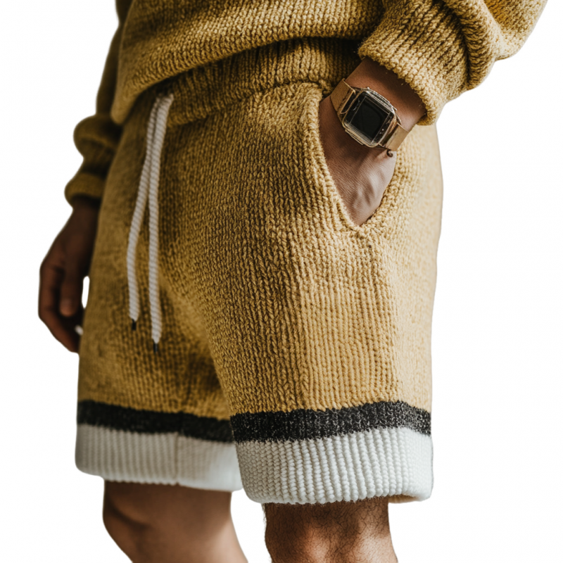 Men's Casual Contrast Knitted Elastic Waist Sports Shorts MTA1252D6M
