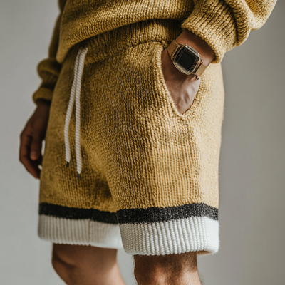 Men's Casual Contrast Knitted Elastic Waist Sports Shorts MTA1252D6M