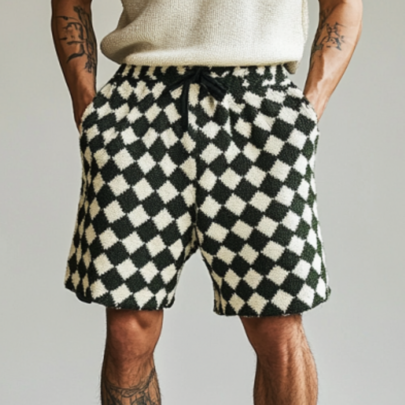 Men's Casual Diamond Jacquard Knit Elastic Waist Shorts MTA1279D5M