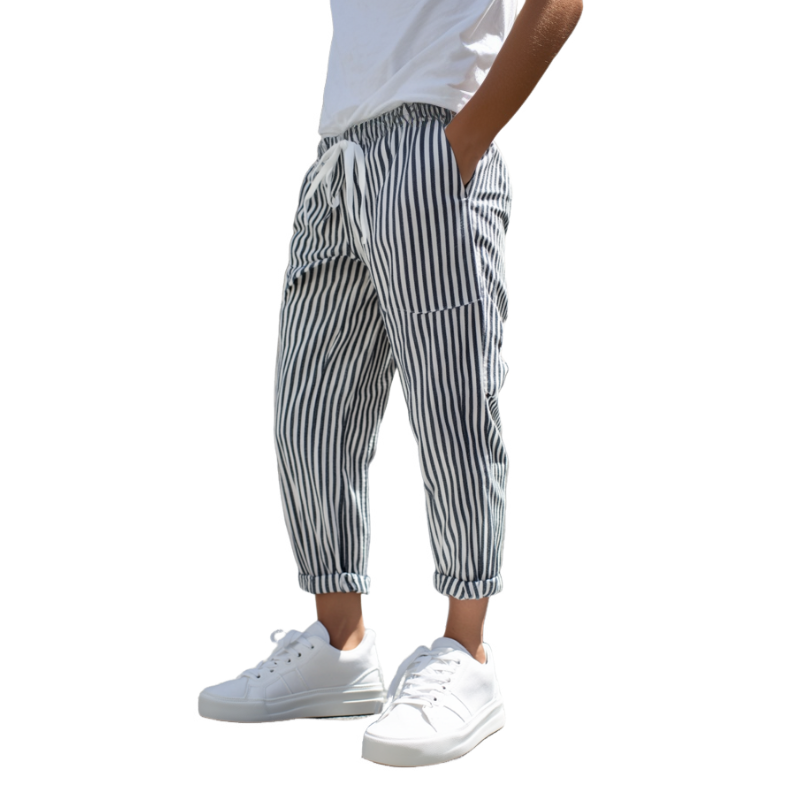 Men's Striped Tapered Pants with Elastic Waist - Casual Cotton Blend MTA1006D9M
