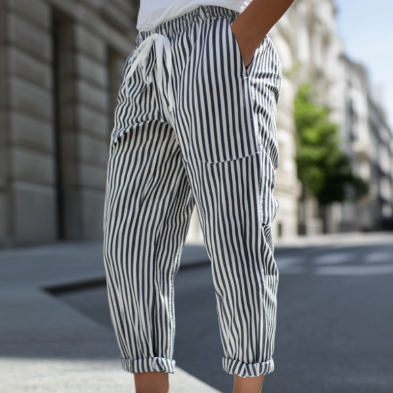 Men's Striped Tapered Pants with Elastic Waist - Casual Cotton Blend MTA1006D9M