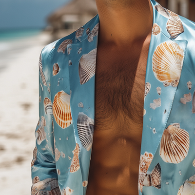 Men's Vintage Casual Ocean Shell Print Satin Blazer MTA1597D5TO