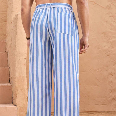 Men's Casual Striped Loose Cotton and Linen Casual Pants MTA2376D6X