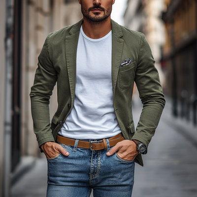 Men's Premium Cotton Washed Slim Fit Blazer with Notched Lapel - Casual Style MTA2364D1M