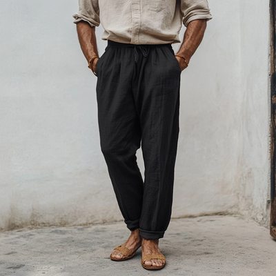 Men's Casual Breathable Cotton Linen Elastic Waist Loose Holiday Tapered Pants MTA2314D2M