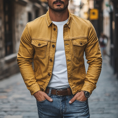 Men's Casual Cotton Washed Lapel Single Breasted Slim Fit Jacket MTA2538D4M