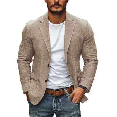 Men's Slim-Fit Casual Cotton Linen Blazer with Notch Lapel - Style 34577242M