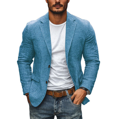 Men's Slim-Fit Casual Cotton Linen Blazer with Notch Lapel - Style 34577242M