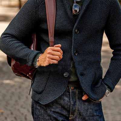Men's Casual Stand Collar Single Breasted Patch Pocket Knit Blazer 65688948M