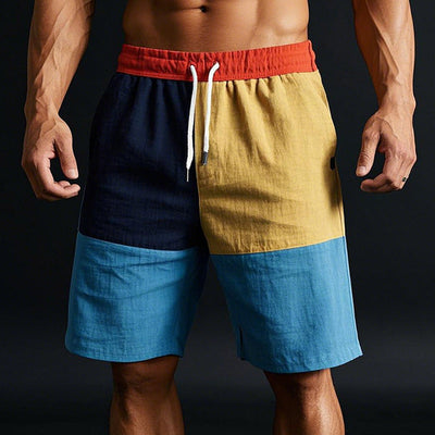 Men's Contrast Color Stylish Casual Linen Shorts 05402208P