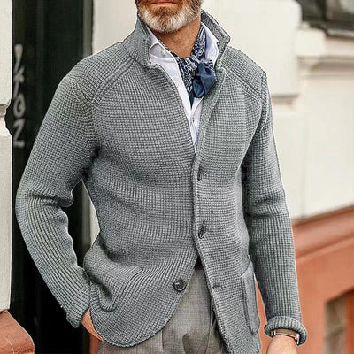 Men's Casual Stand Collar Single Breasted Patch Pocket Knit Blazer 65688948M