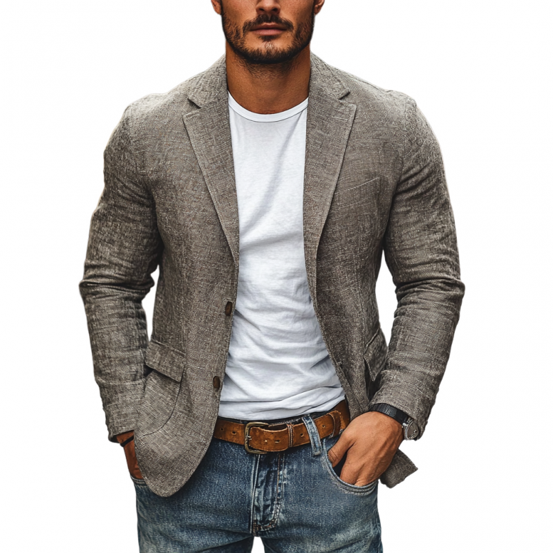 Men's Slim-Fit Casual Cotton Linen Blazer with Notch Lapel - Style 34577242M
