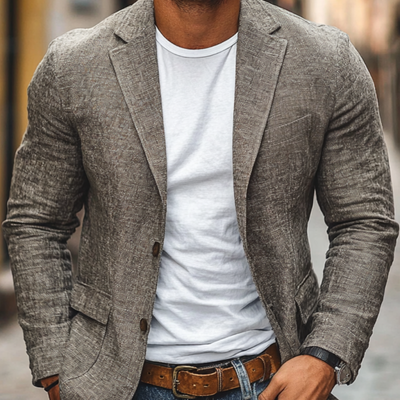 Men's Slim-Fit Casual Cotton Linen Blazer with Notch Lapel - Style 34577242M