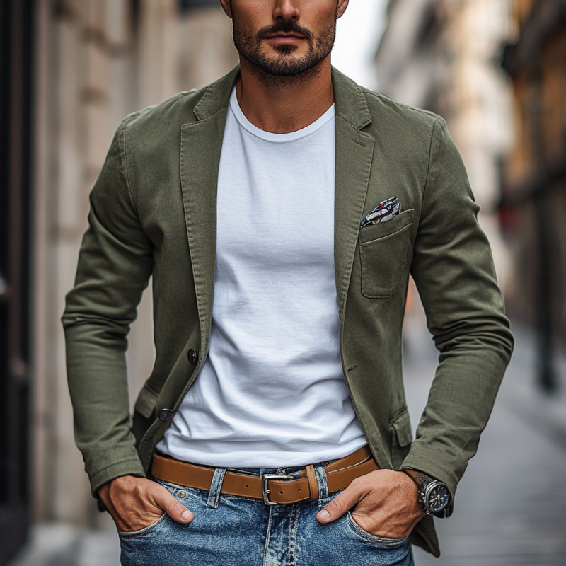 Men's Premium Cotton Washed Slim Fit Blazer with Notched Lapel - Casual Style MTA2364D1M
