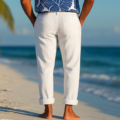 Men'S Summer Fashion Breathable Linen Solid Color Beach Trousers MTA1333E7P