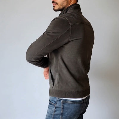 Men's Retro Suede Single-Breasted Stand Collar Jacket - Style 65731063Y