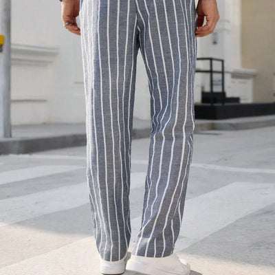 Men's Striped Elastic Beach Pants in Cotton and Linen - MTA0386D6X