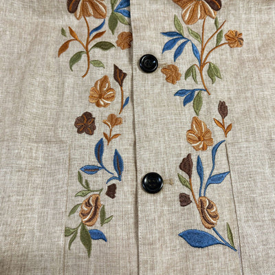 Men's Slim Fit Casual Linen Jacket with Embroidered Stand Collar - Style 48687422M