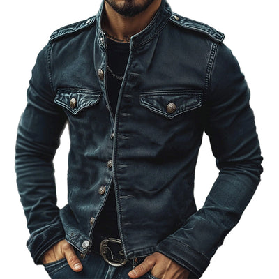 Men's Retro Stand Collar Denim Jacket - Style 75697045X