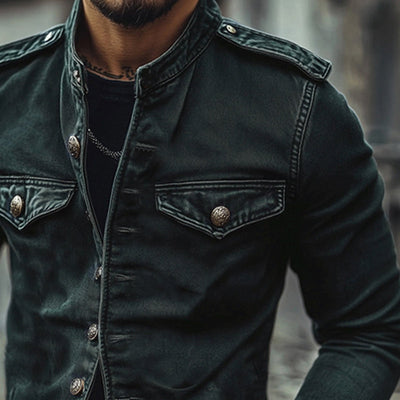 Men's Retro Stand Collar Denim Jacket - Style 75697045X