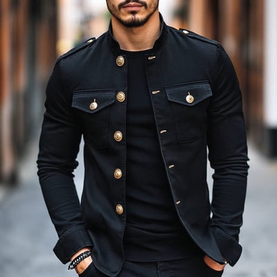 Men's Retro Casual Solid Lapel Button Jacket - Style 85705875TO