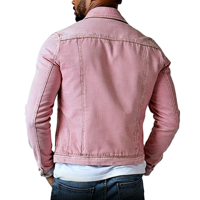 Men's Retro Washed Denim Jacket with Lapel and Multiple Pockets - Style 20763802Y