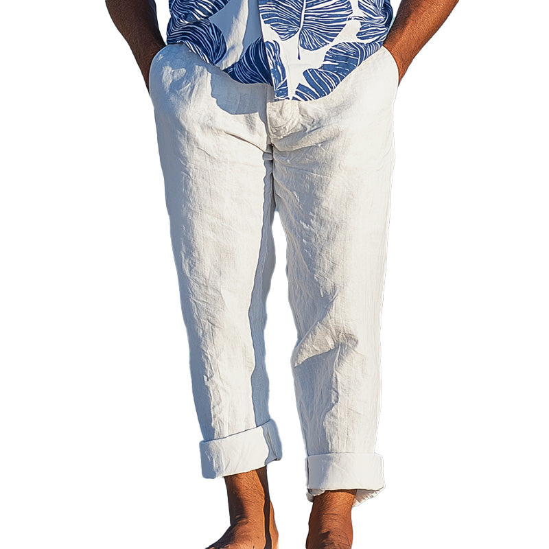 Men'S Summer Fashion Breathable Linen Solid Color Beach Trousers MTA1333E7P