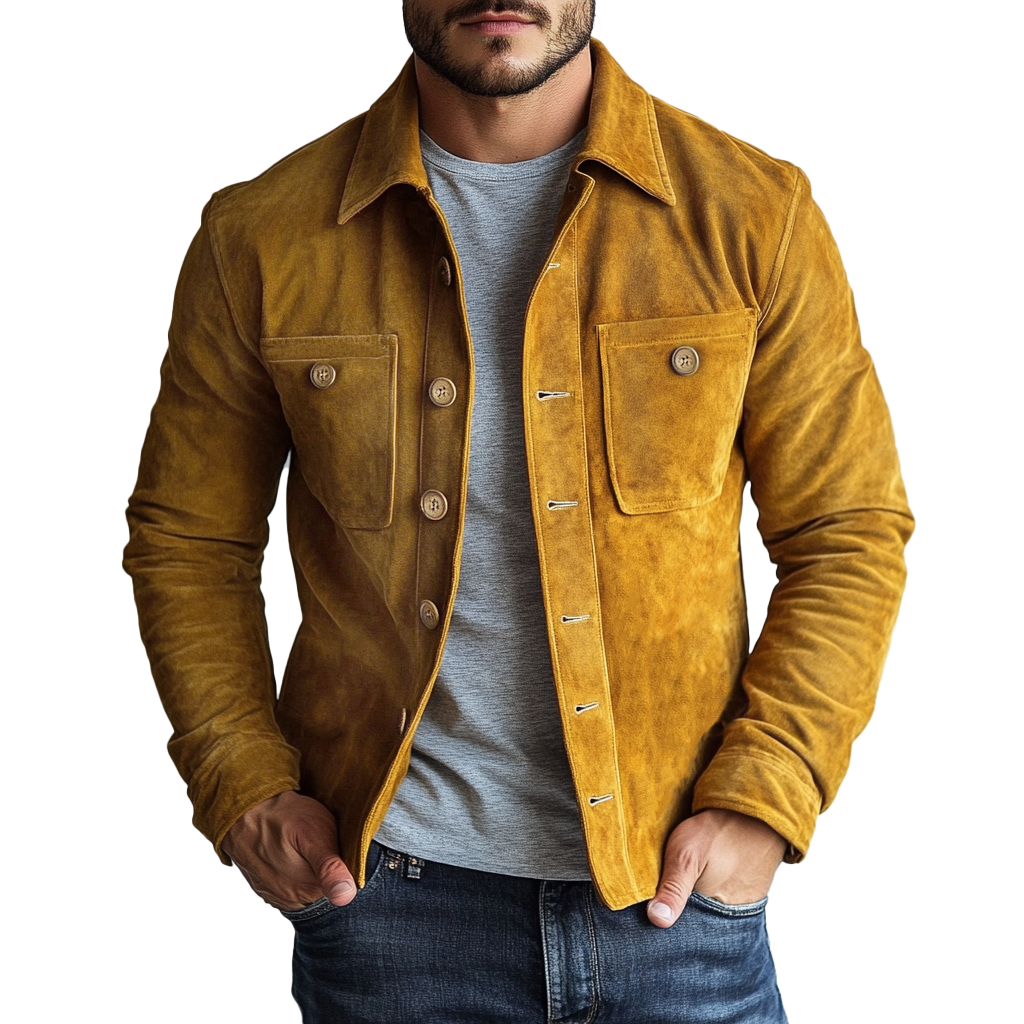 Men's Retro Suede Jacket with Chest Pocket - Single Breasted Style 16710986Y