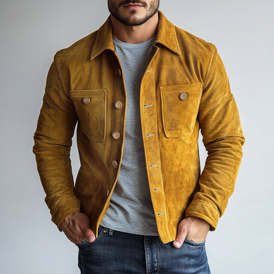 Men's Retro Suede Jacket with Chest Pocket - Single Breasted Style 16710986Y