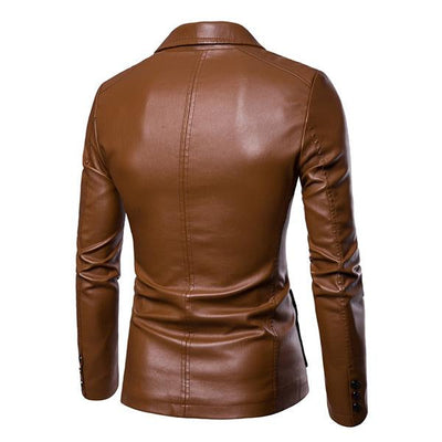 Men's Vintage Lapel Two Button Single Breasted Slim Fit PU Blazer 32344449M