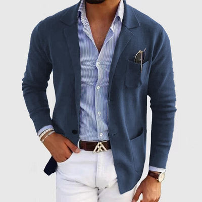 Men's Slim-Fit Knitted Blazer with Notch Lapel - Casual Single-Breasted Style