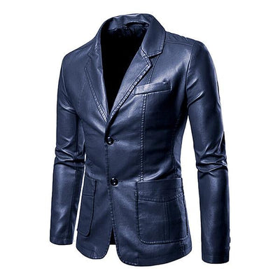 Men's Vintage Lapel Two Button Single Breasted Slim Fit PU Blazer 32344449M
