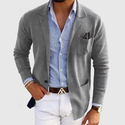 Men's Slim-Fit Knitted Blazer with Notch Lapel - Casual Single-Breasted Style