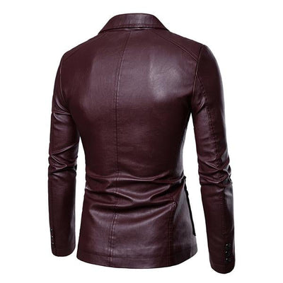 Men's Vintage Lapel Two Button Single Breasted Slim Fit PU Blazer 32344449M
