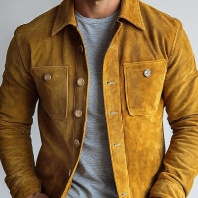 Men's Retro Suede Jacket with Chest Pocket - Single Breasted Style 16710986Y