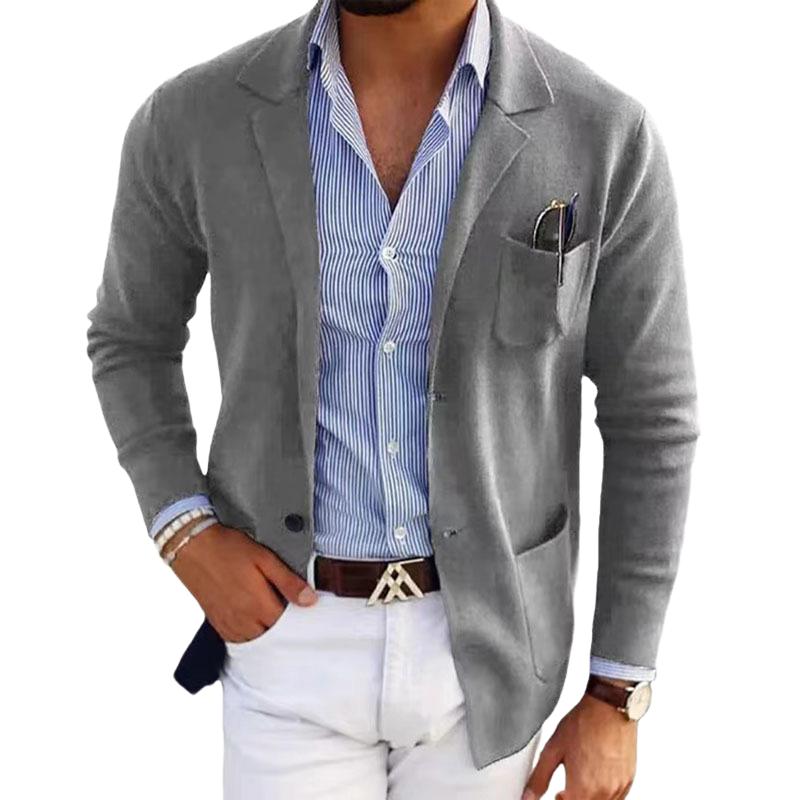 Men's Slim-Fit Knitted Blazer with Notch Lapel - Casual Single-Breasted Style