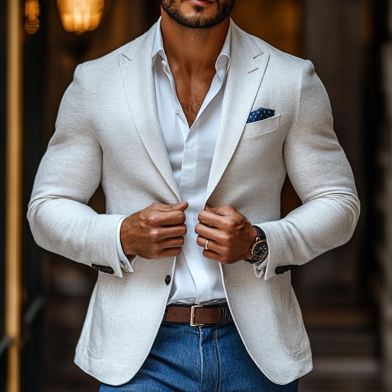 Men's Solid Color Casual Blazer with Peak Lapel and Two Buttons - Style 78750746Z