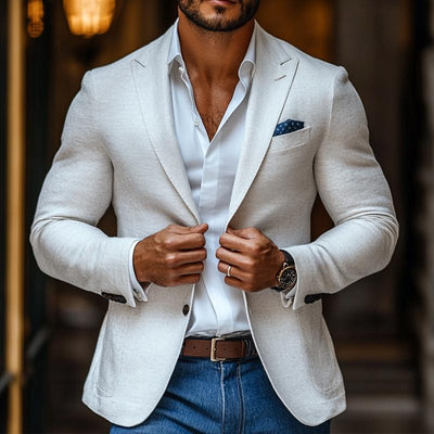 Men's Solid Color Casual Blazer with Peak Lapel and Two Buttons - Style 78750746Z