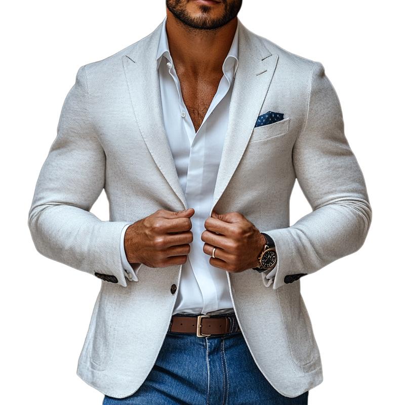 Men's Solid Color Casual Blazer with Peak Lapel and Two Buttons - Style 78750746Z