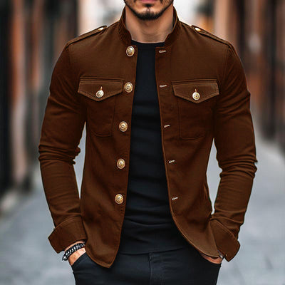 Men's Retro Casual Solid Lapel Button Jacket - Style 85705875TO